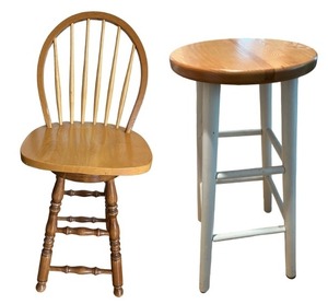 lot 245 image: Pair of Wooden Kitchen Chairs and Stools