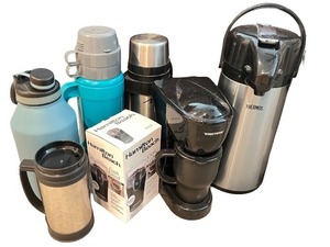 lot 256 image: Collection of Coffee Carafes, Dispensers, and Travel Mugs