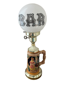 lot 12 image: Ceramic Stein Table Lamp with Bar Globe Shade