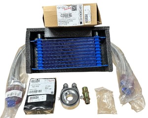 lot 065 image: Spec-D Tuning OCLAH-7RW10BLU Transmission Oil Cooler, Adapter Hose (Engine Blue Sandwich Plate), 1 Pack