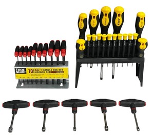 lot 088 image: 10-piece SAE T-Handle Hex Key Wrench Set   18-piece screwdriver set  5 pc T-handle nut drivers Bundle