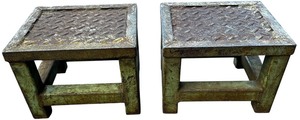 lot 190 image: Two identical, weathered, industrial-style stools or step stools