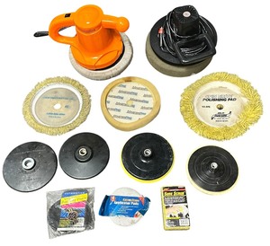 lot 169 image: Car bufferpolisher along with various polishing pads and accessories