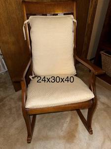 lot 100 image: Wooden Rocking Chair with Cushions, 24x30x40 Inches