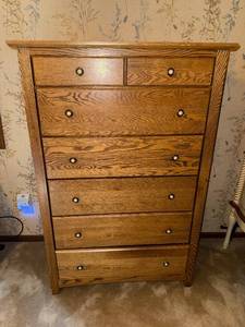 lot 107 image: Solid Oak 7-Drawer Dresser with Brass Knobs, 34x18x51 in