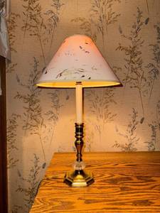 lot 108 image: Brass Table Lamp with Decorative Shade and Glass Accent