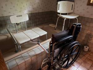 lot 114 image: Mobility Assistance Lot Wheelchair, Walker, and Shower Transfer Benches
