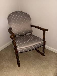 lot 117 image: Upholstered Wooden Rocking Chair with Patterned Fabric