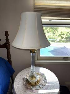 lot 119 image: Classic Table Lamp with Pleated Shade and Brass-Glass Base, 29 Inches Tall