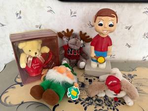 lot 131 image: Collection of Plush Toys and Boy Figurine - Bears, Moose, Gnome, Puppy & Tennis Figurine