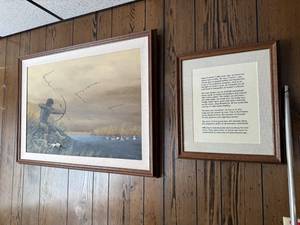 lot 263 image: Framed R Schiebel The Invention Duck Decoy Print with Historical Text