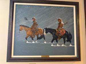 lot 271 image: Long, Cold Trek Framed Artwork by Jimmy Atteberry 28x24 Inches