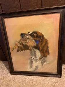 lot 273 image: Framed Original Dog Hunting Portrait Artwork 29x25 Inches