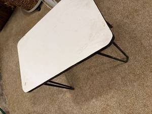 lot 280 image: Vintage Side Table with White Top and Hairpin Legs 16x21 Inches