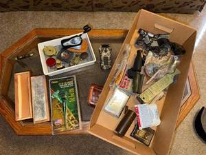 lot 297 image: Mixed Lot of Vintage Outdoor and Survival Gear with Locks and Knife