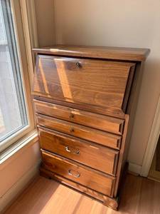 lot 372 image: Wooden Secretary Desk with Drop-Front and Drawers 26x15x41 Inches