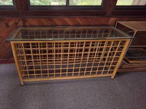 lot 70 image: Wicker and Glass Console Table with Lattice Design
