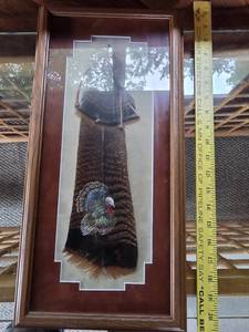 lot 165 image: Framed Feather Art with Hand-Painted Turkey by Marilyn Truitt