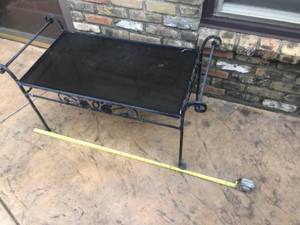 lot 23 image: Black Wrought Iron and Glass Outdoor Patio Coffee Table