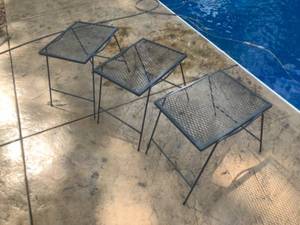 lot 27 image: Set of 3 Black Metal Mesh Outdoor Side Tables