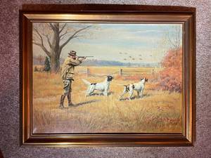 lot 43 image: Edwin Megargee 1937 Framed Hunting Scene Oil Painting