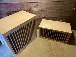 lot 52 image: Set of 2 Wooden Storage Racks with Vertical Dividers