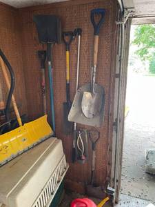 lot 212 image: Collection of Shovels, Garden Tools, and Oscillating Sprinkler