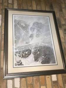 lot 264 image: Framed Snow Leopard Art Print with Double Matting