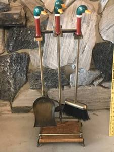 lot 269 image: Vintage Duck Handle Fireplace Tool Set with Stand