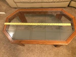 lot 286 image: Octagonal Glass Coffee Table with Etched Wolves Design