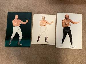 lot 304 image: Set of 3 Boxer Portrait Paintings on Canvas and Paper