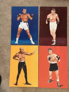 lot 305 image: Set of 4 Hand-Painted Boxer Portraits on Canvas