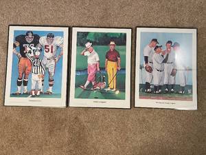 lot 306 image: Set of 3 Framed Sports Art Prints Football Golf Baseball