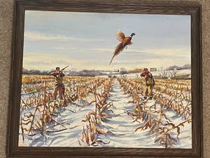 lot 307 image: Framed Hunting Scene Painting Signed John Green 1978