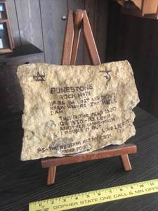 lot 341 image: Runestone Replica with Handwritten Inscription and Easel