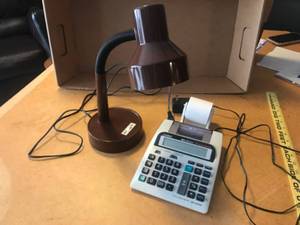 lot 350 image: Vintage Desk Lamp and Casio Printing Calculator Set