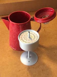 lot 360 image: Red Speckled Enamelware Coffee Percolator with Insert