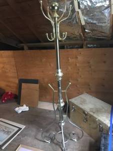 lot 403 image: Vintage Brass Coat Rack with Multiple Hooks and Ornate Base