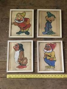 lot 407 image: Set of 4 Framed Walt Disney Seven Dwarfs Character Prints