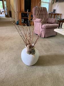 lot 180 image: Decorative Textured Vase with Dried Branch Arrangement