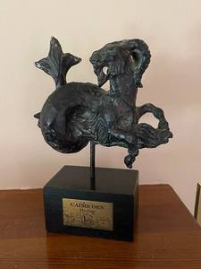lot 152 image: Capricorn Patinated Bronze Color Sculpture on Black Base, Zodiac Figure