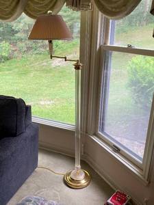 lot 162 image: Vintage Crystal Swing Arm Floor Lamp with Pleated Shade
