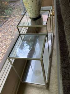 lot 164 image: Multi level Metal and Glass Tiered Accent Tables
