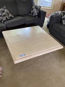 lot 178 image: Square Travertine Coffee Table with Pedestal Base