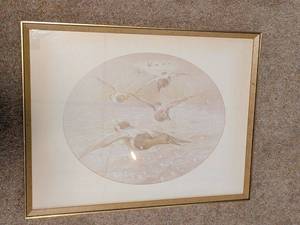 lot 317 image: Framed Duck Print Artwork with Gold Frame 20x24 Inches