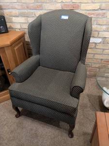 lot 328 image: Upholstered Wingback Armchair with Patterned Fabric