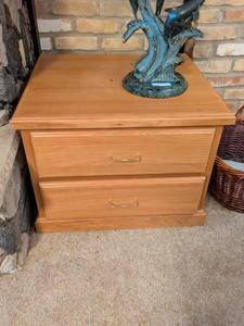 lot 329 image: Wooden Two-Drawer Filing Cabinet with Brass Handles