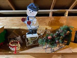 lot 424 image: Holiday Decor Collection with Snowman, Sleigh, and Reindeer Figures