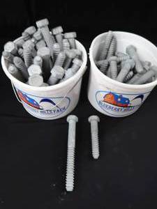 lot 23 image: 2 ICREAM PAILS FULL OF  NEW GALVANIZED CARBON STEEL HEX BOLTS