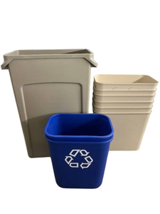 lot 52 image: Lot of Mixed Size Waste Containers and Recycling Bins including 6&nbspMar-Bal Plastic Fire-Resistant 27 Quart Trash Cans - All great condition